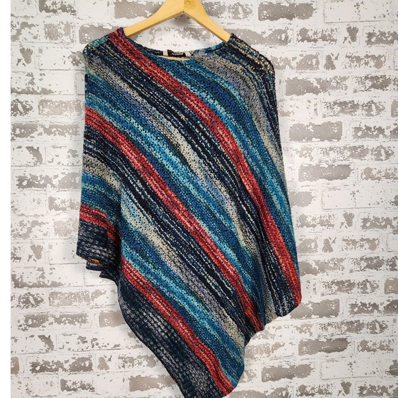 Soft Surroundings Poncho Cape Shawl Cozychic One Size Artistic Colorful Stripped - Picture 1 of 16